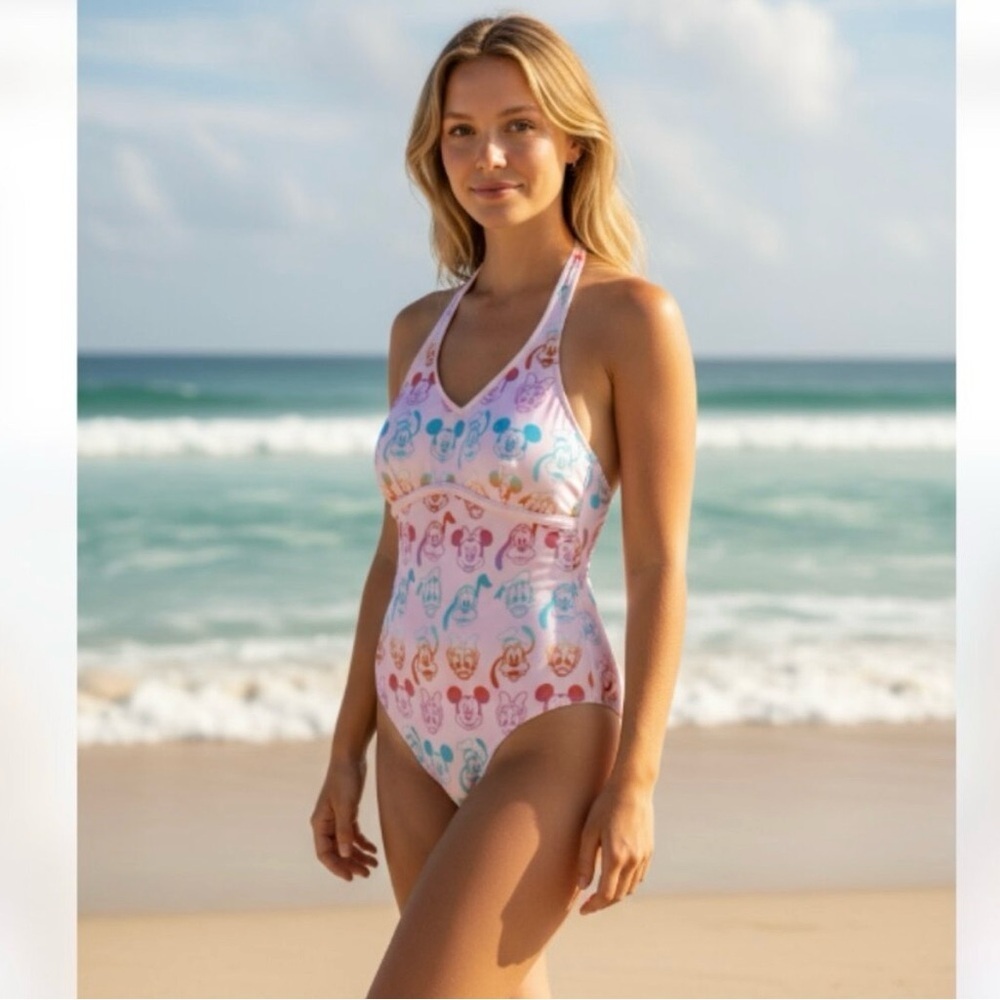 Disney Store Mickey & Friends Pastel One Piece Swimsuit Size Large NWT